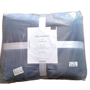 Boll & Branch King Comforter Set Organic Cotton Cal Solid Mineral Blue New